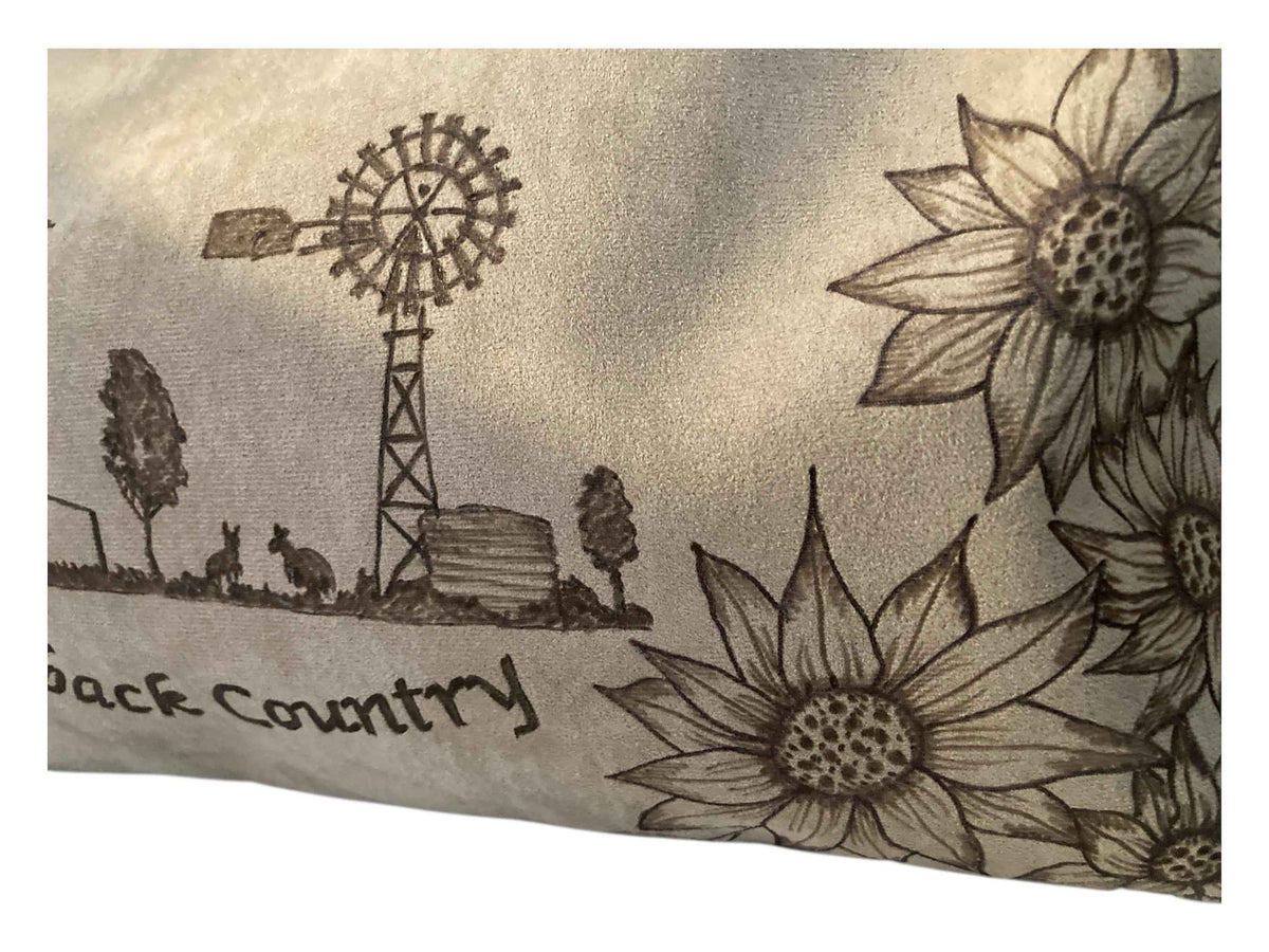 Hand Burned Vegan Suede Bag – Outback Country & Friends Poem Design