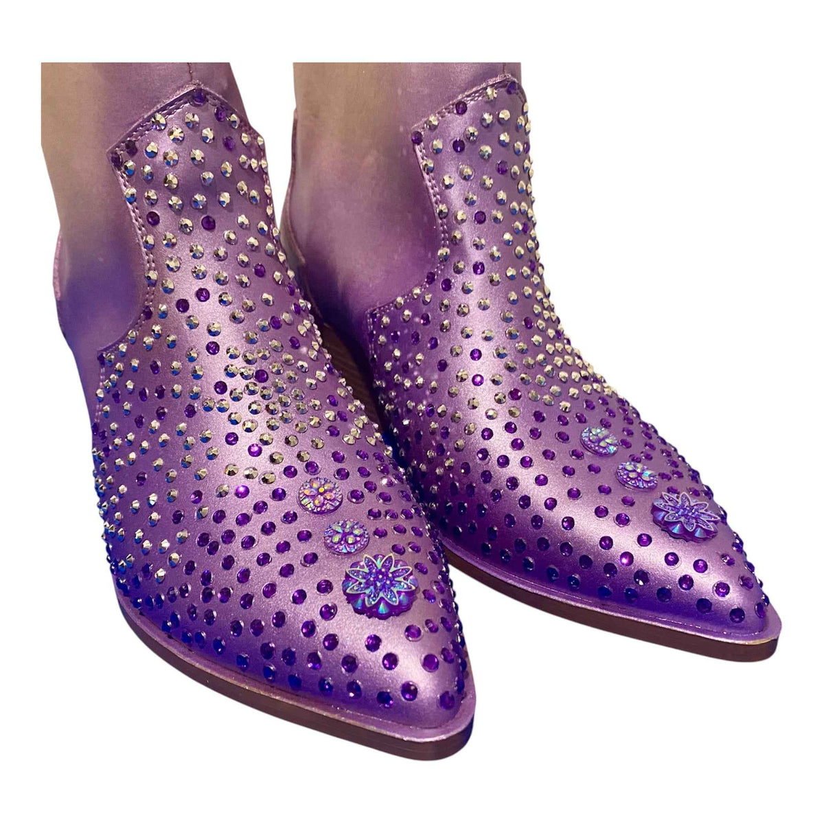 Custom Western Style Ankle Boots – Stand Out in Purple Haze with Sparkling Diamante