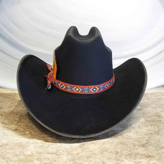 Custom Felt Cowboy Hat - Black with Bundy Rum Flair