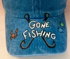 Gone Fishing, hand painted baseball cap