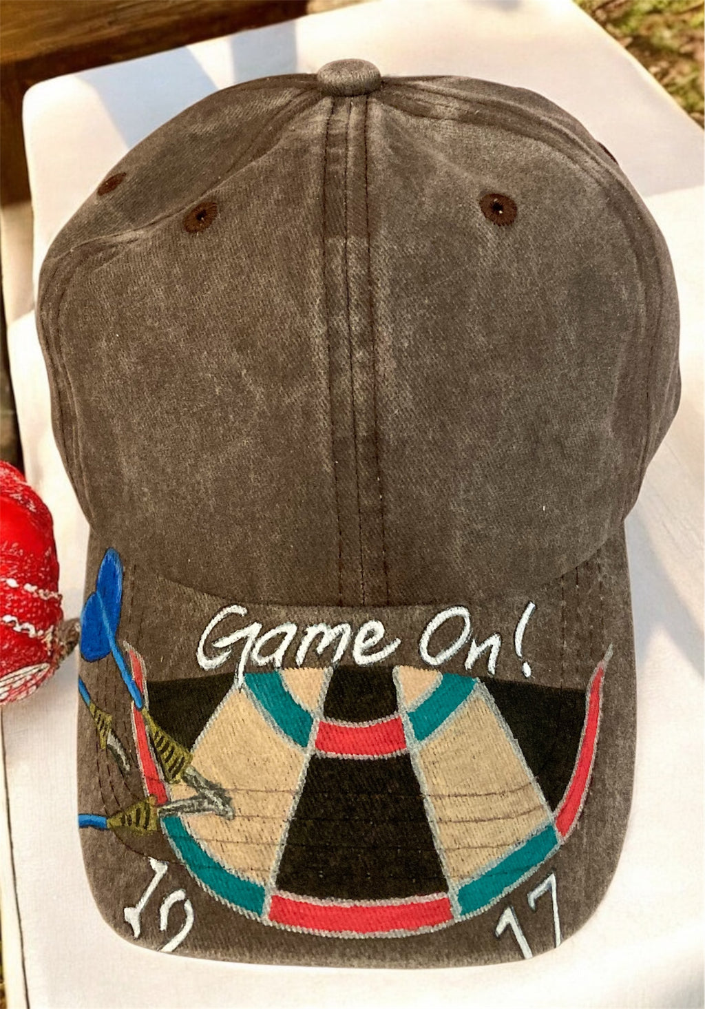 Game On! Darts Fan/Dartboard Ball Cap, hand painted