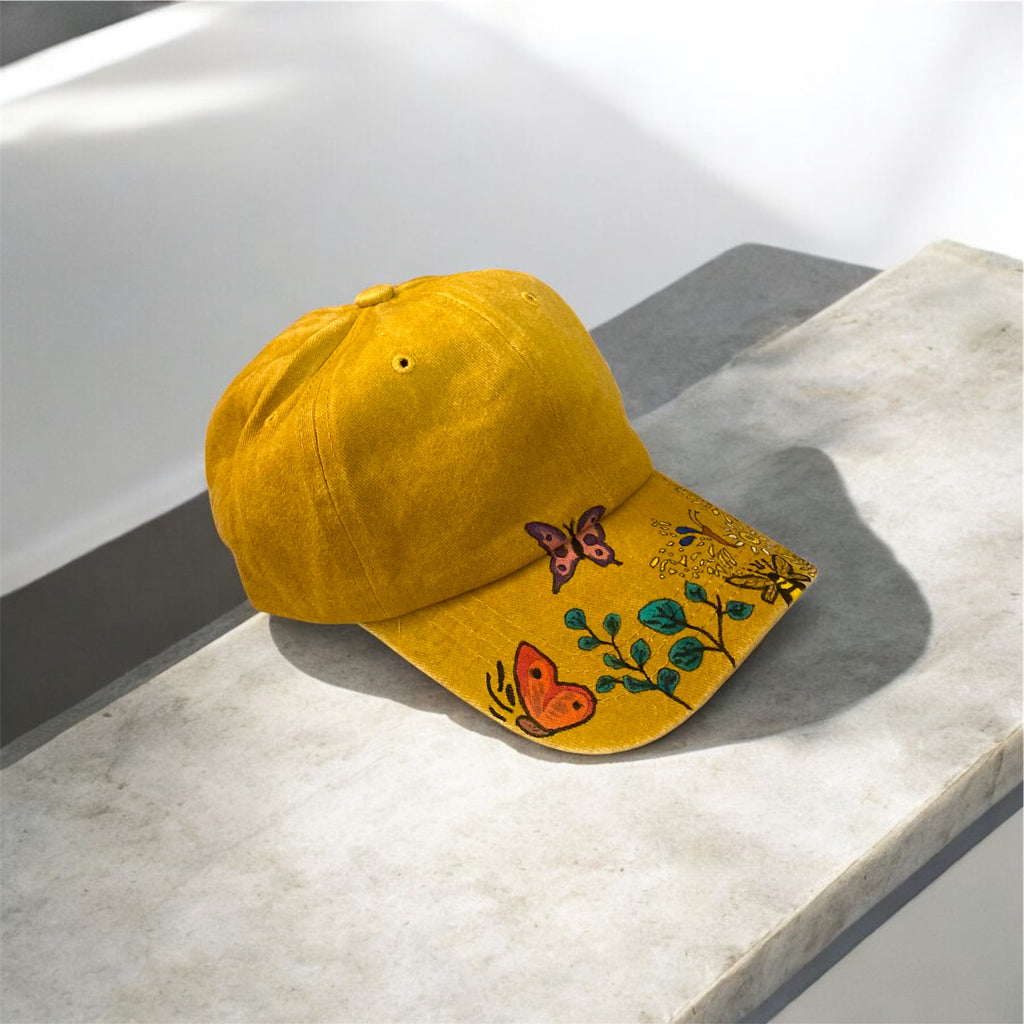 Flowers and Bees hand painted baseball cap