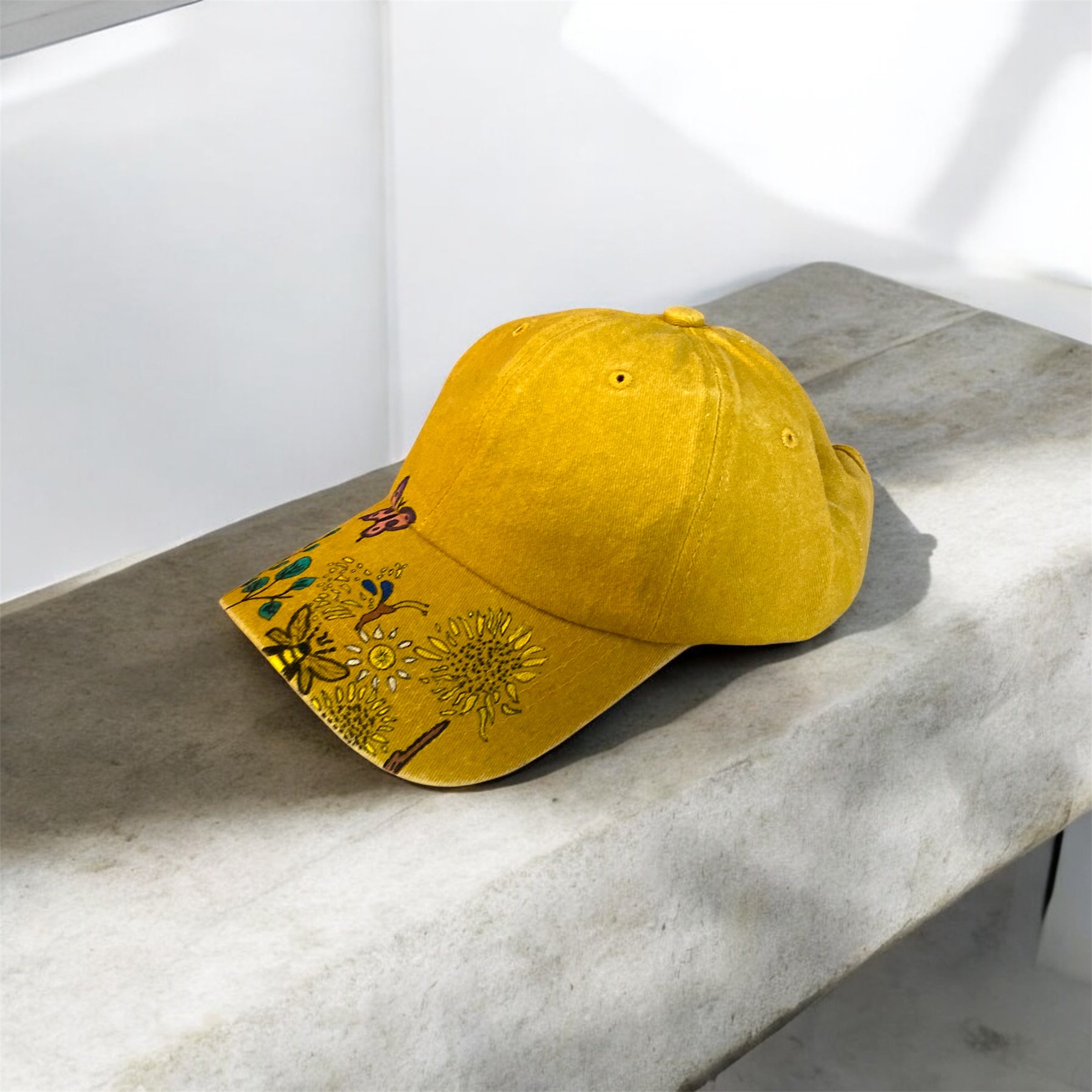 Flowers and Bees hand painted baseball cap