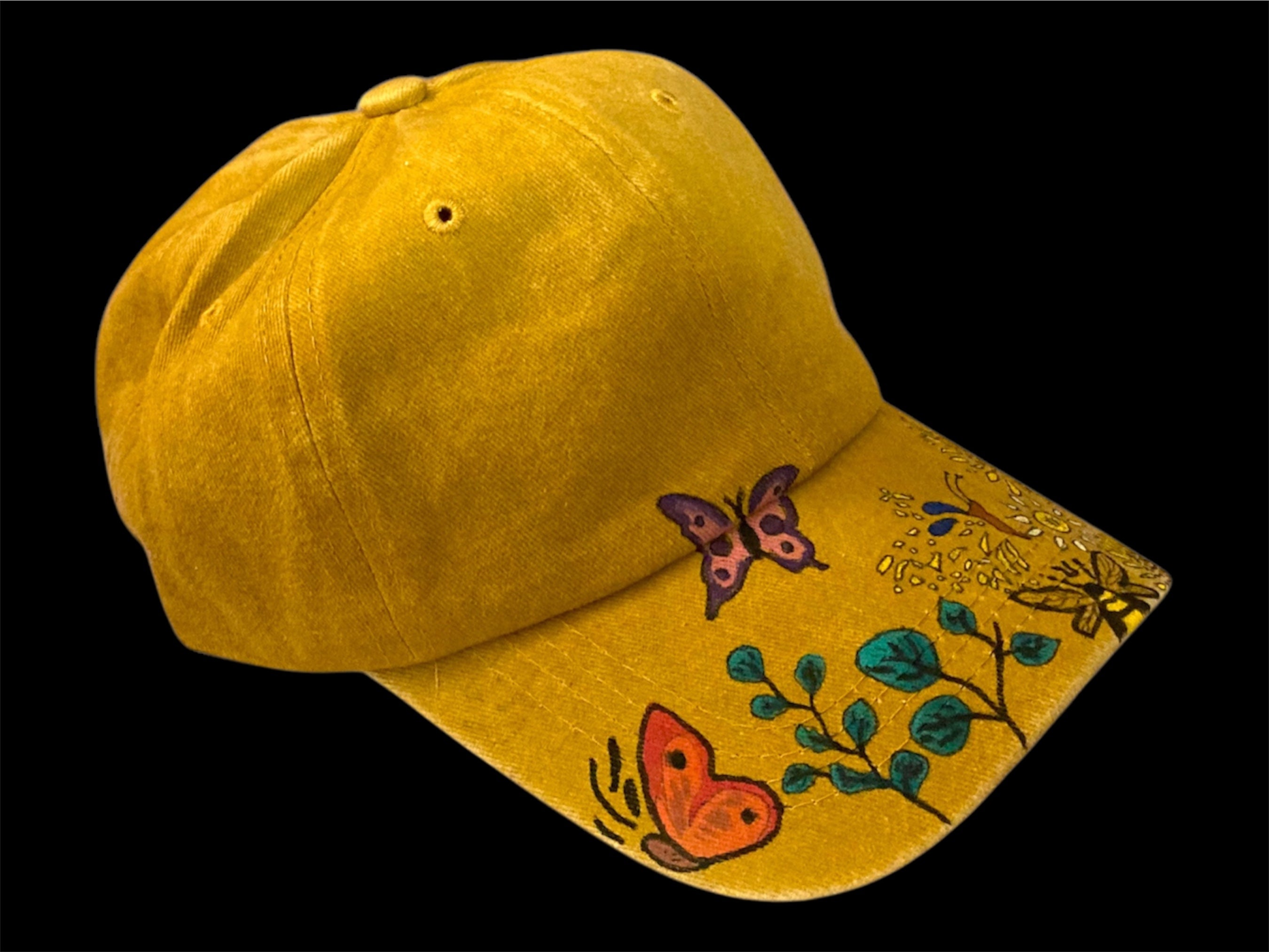 Flowers and Bees hand painted baseball cap