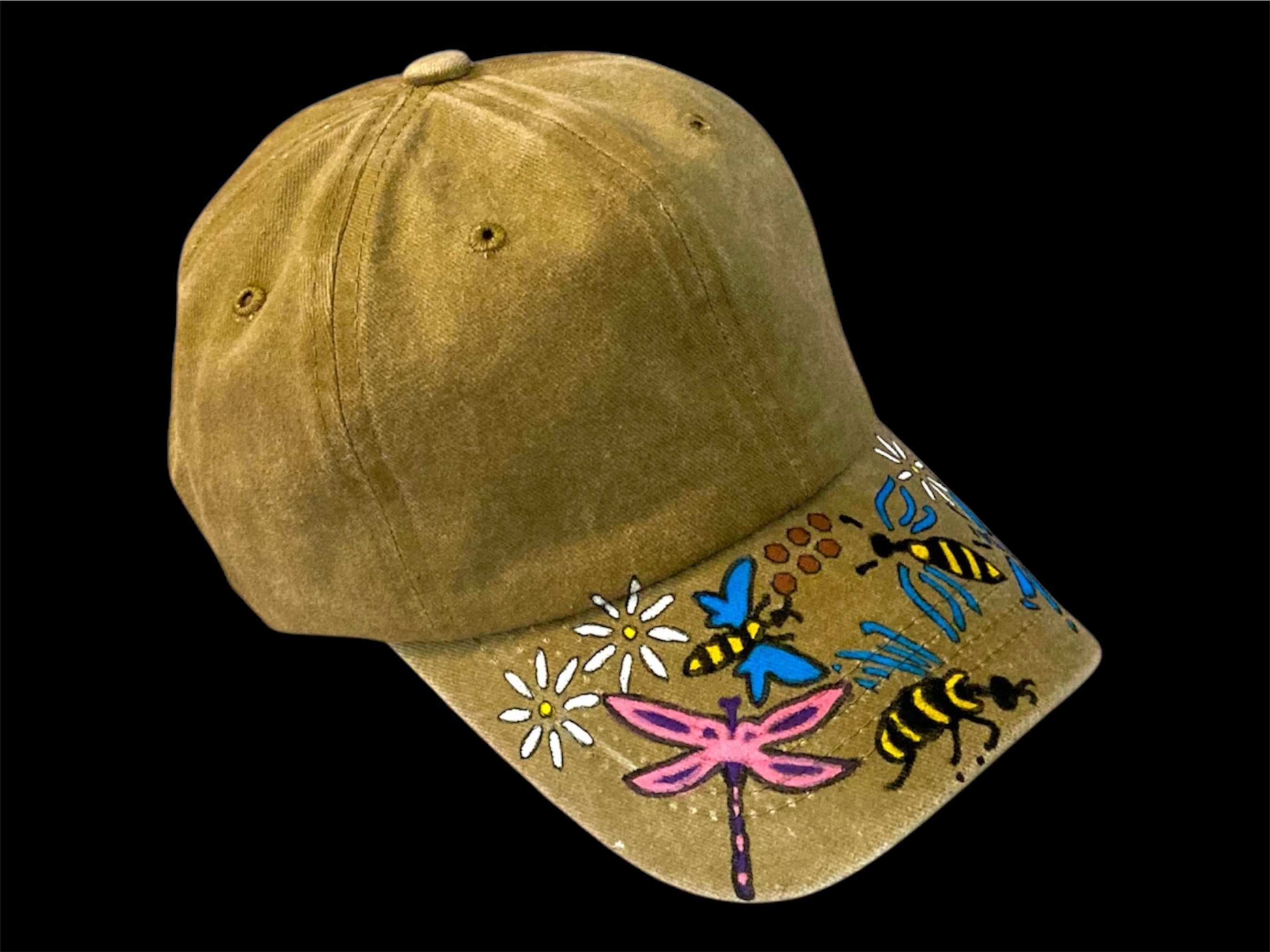 Bees and Dragonflies, hand painted baseball cap
