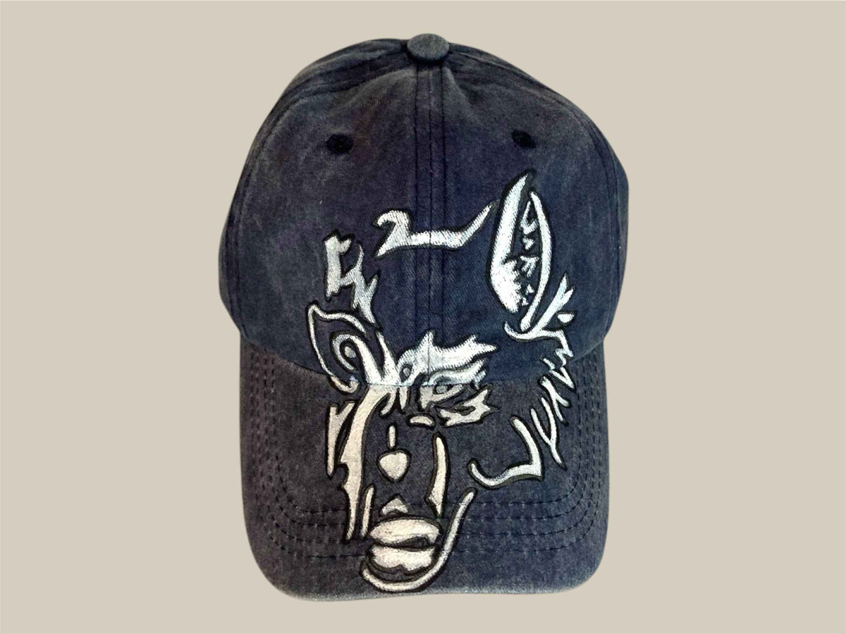 Hand Painted Wolf Skull Baseball Cap - Unique Artistry for Every Adventure