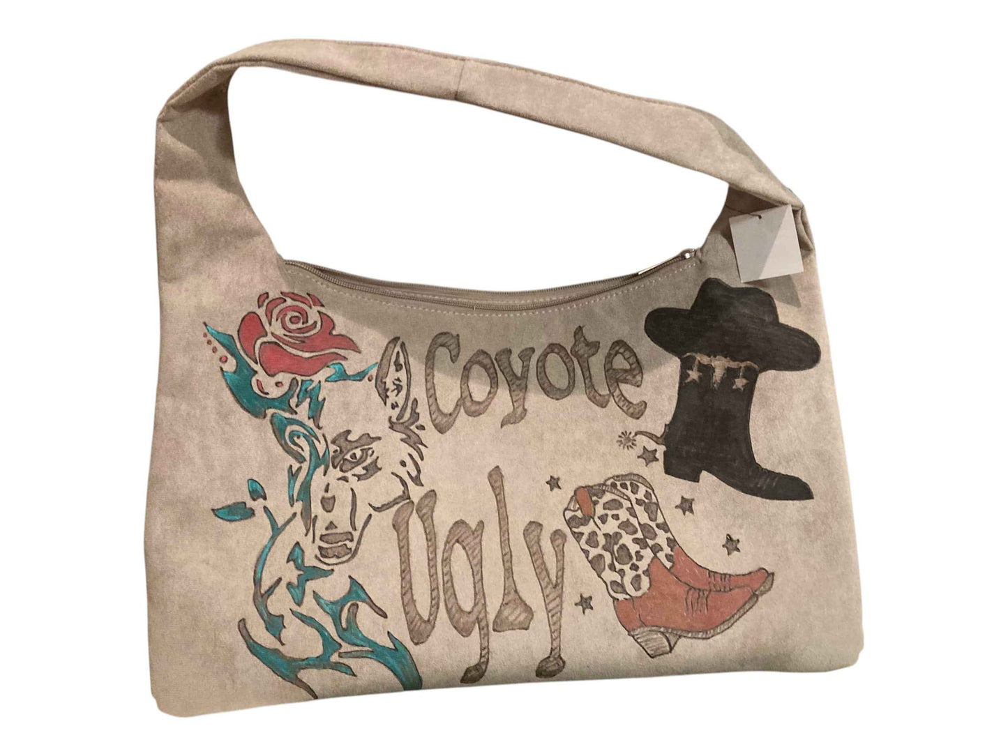Hand Painted Vegan Suede Bag - Coyote Ugly & Country's Cool Again Design