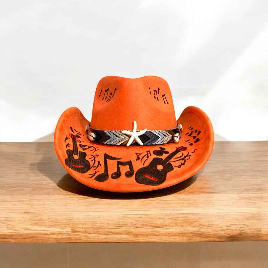 Orange Cowboy Hat: Handcrafted Felt Hat for Festivals and Fashion