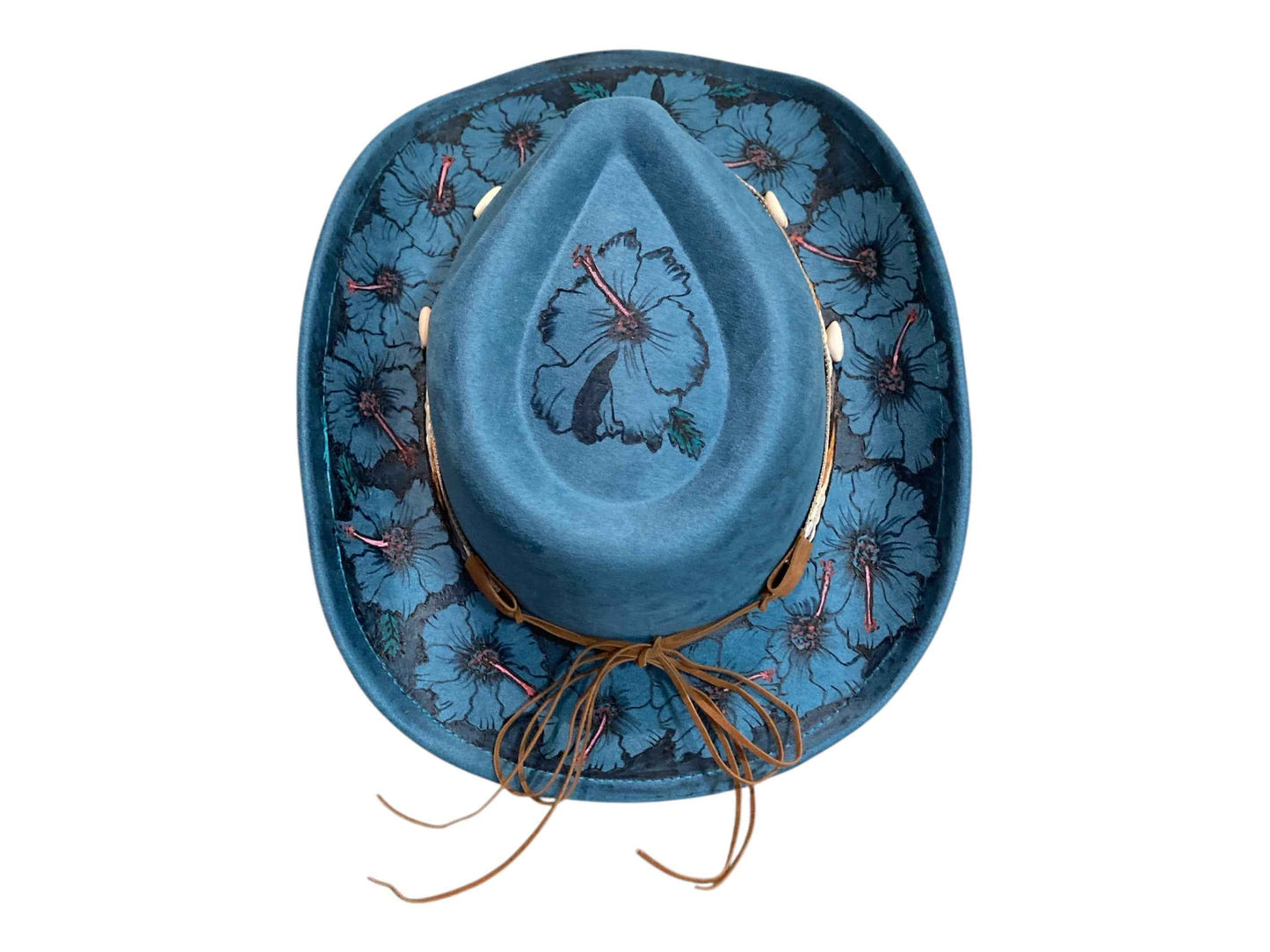 Elevate Your Style with the Boho Custom Cowboy Hat - Blue Hibiscus Deluxe Suedette