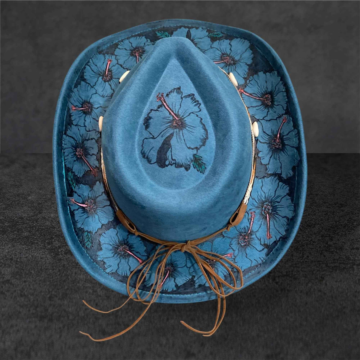 Elevate Your Style with the Boho Custom Cowboy Hat - Blue Hibiscus Deluxe Suedette