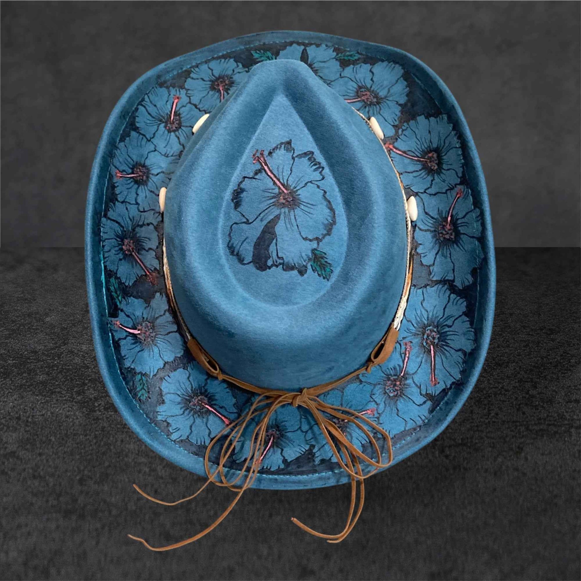 Elevate Your Style with the Boho Custom Cowboy Hat - Blue Hibiscus Deluxe Suedette