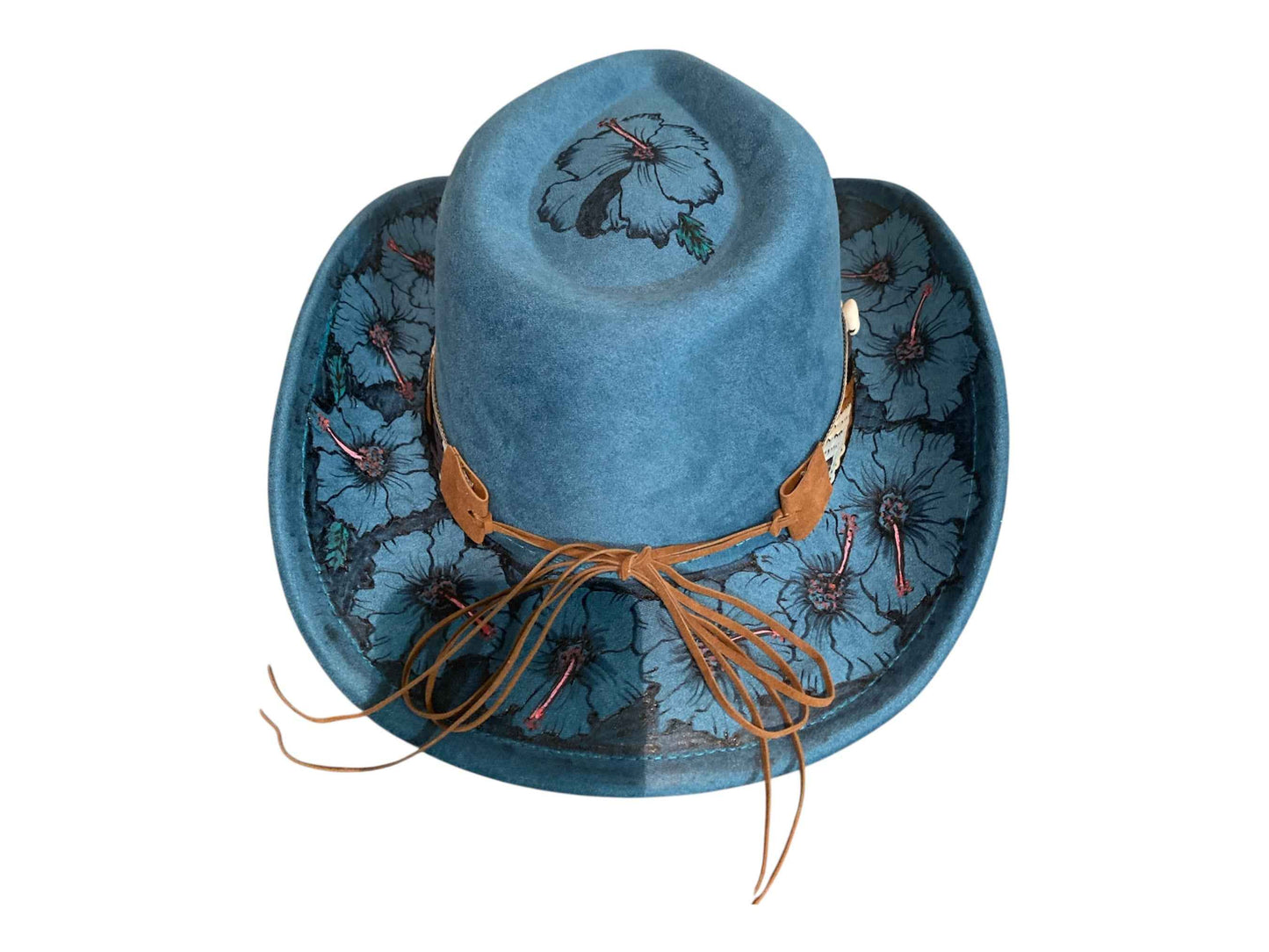 Elevate Your Style with the Boho Custom Cowboy Hat - Blue Hibiscus Deluxe Suedette