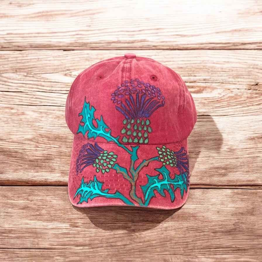 Elevate Your Style with Our Hand Painted Scottish Thistle Cap