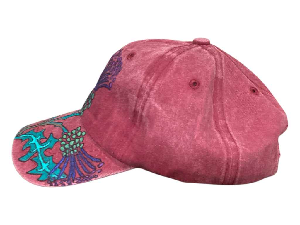 Scottish Thistle Cap, Hand painted, berry colour