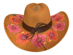 Acorn Hibiscus Cowboy Hat, Hand burned and Hand painted
