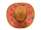 Acorn Hibiscus Cowboy Hat, Hand burned and Hand painted