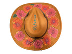 Acorn Hibiscus Cowboy Hat, Hand burned and Hand painted