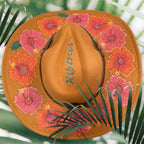 Acorn Hibiscus Cowboy Hat, Hand burned and Hand painted