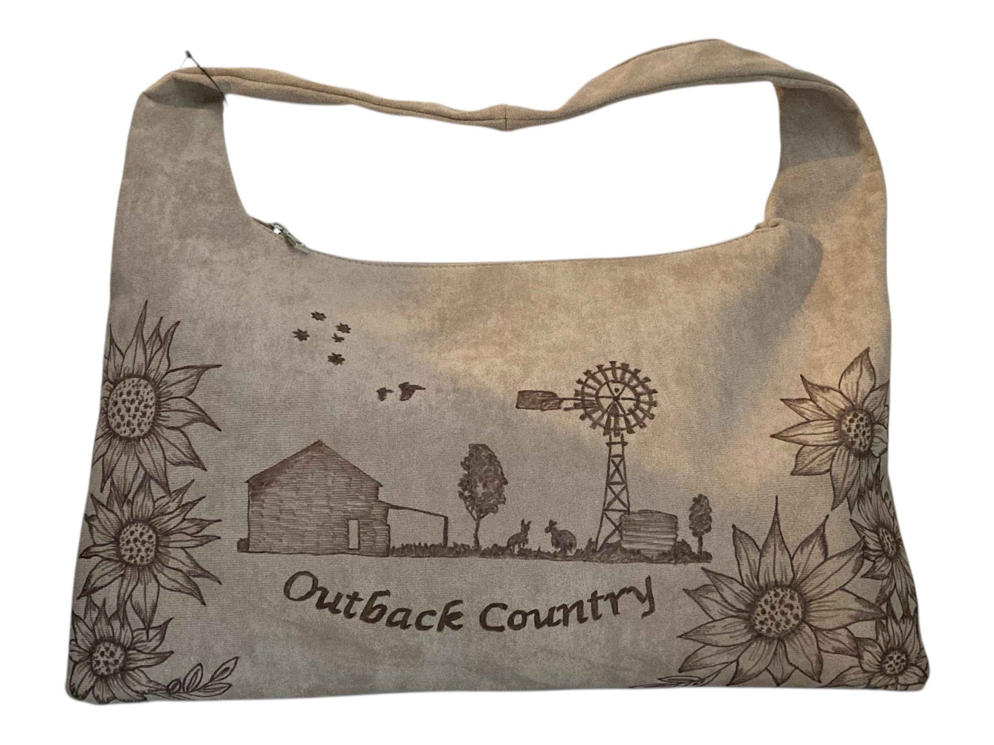 Hand Burned Vegan Suede Bag – Outback Country & Friends Poem Design