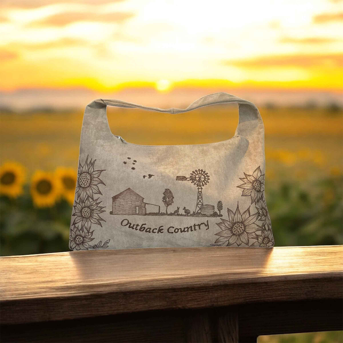 Hand Burned Vegan Suede Bag – Outback Country & Friends Poem Design