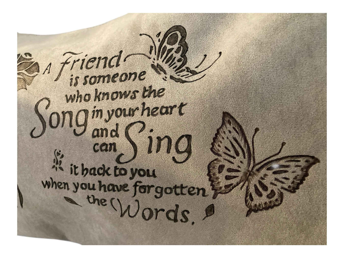 Hand Burned Vegan Suede Bag – Outback Country & Friends Poem Design