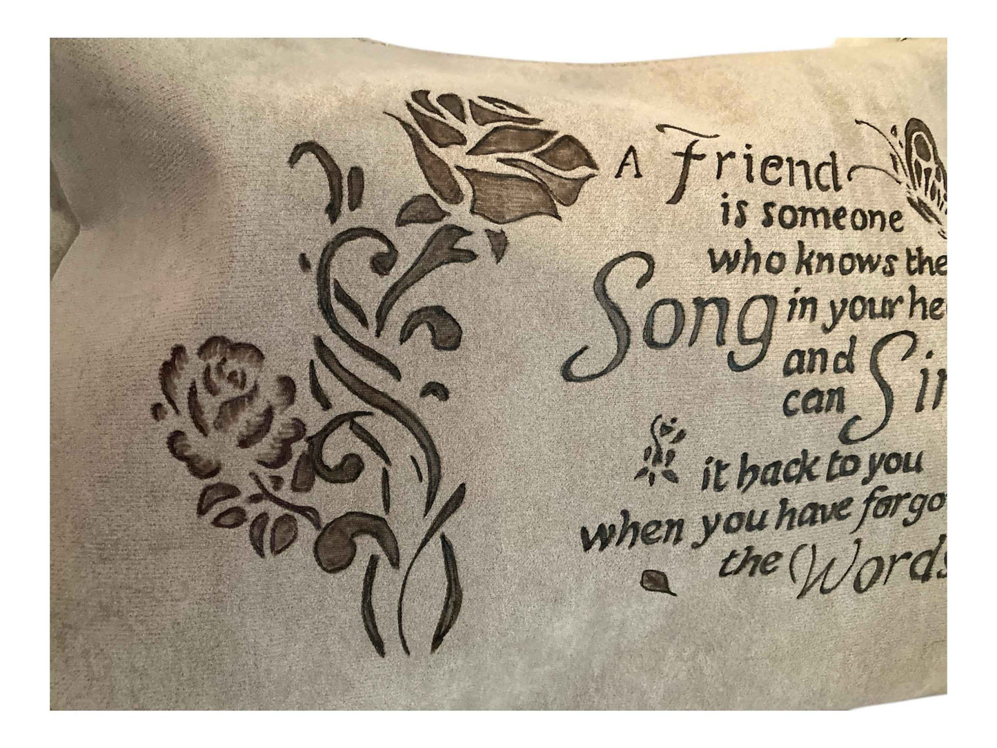 Hand Burned Vegan Suede Bag – Outback Country & Friends Poem Design