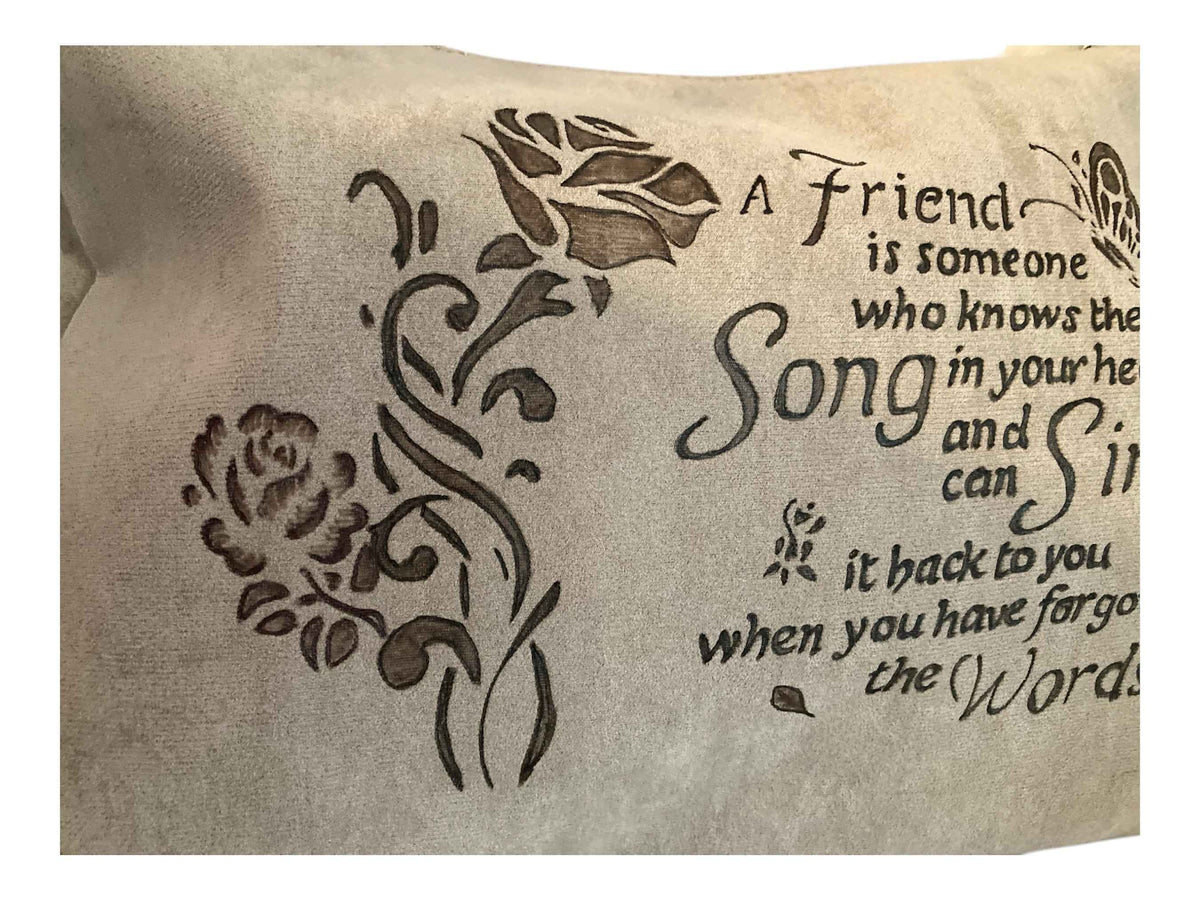 Hand Burned Vegan Suede Bag – Outback Country & Friends Poem Design