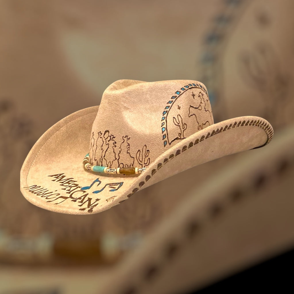 Americana Music, hand burned cowboy hat