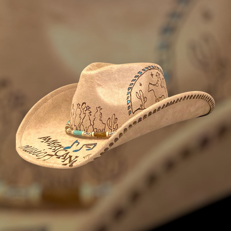 Americana Music, hand burned cowboy hat