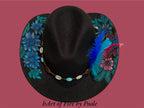 Painted Flowers, Black hand painted Cowboy Hat