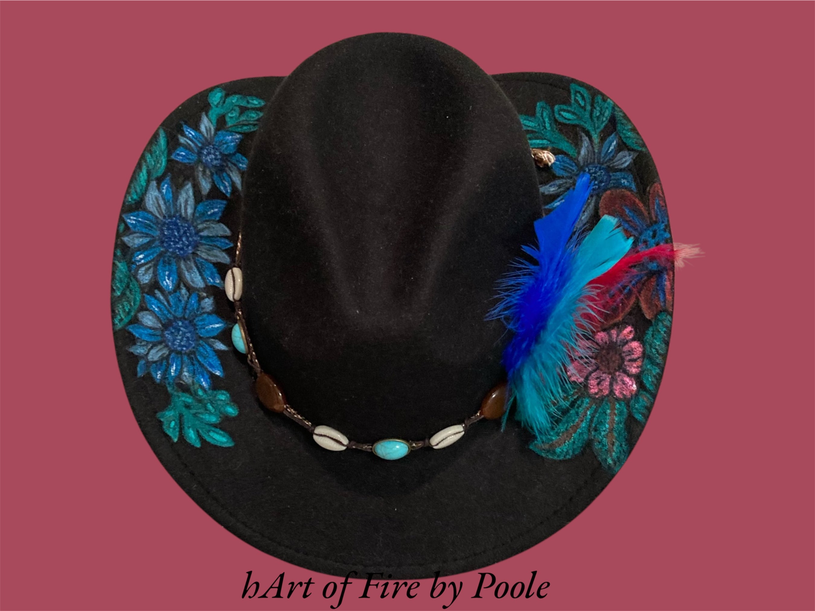 Painted Flowers, Black hand painted Cowboy Hat