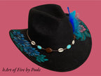 Painted Flowers, Black hand painted Cowboy Hat