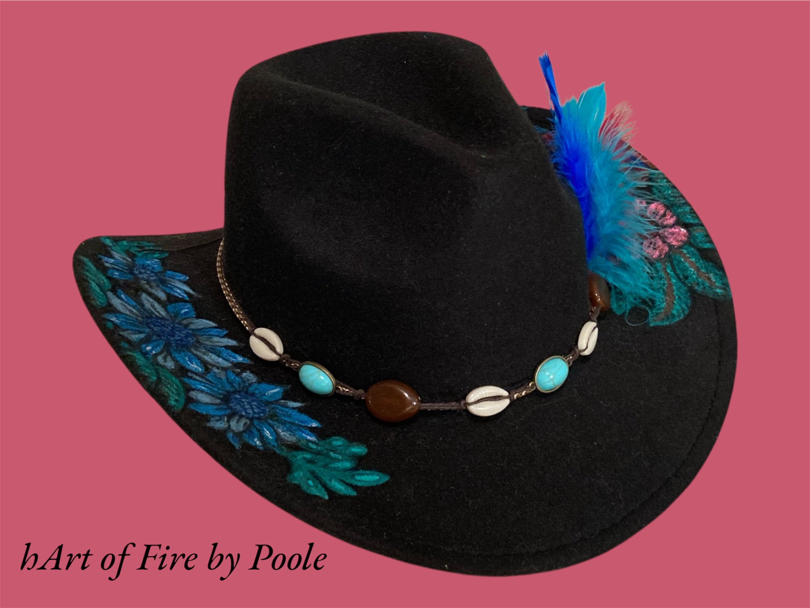 Painted Flowers, Black hand painted Cowboy Hat