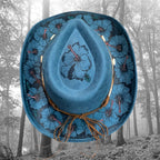 Blue Hibiscus Cowboy Hat, Hand burned and painted