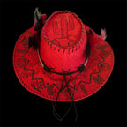 OOAK Custom Rancher Hat "Southwest Whimsy - Cacti and Mesa) handburned and painted design