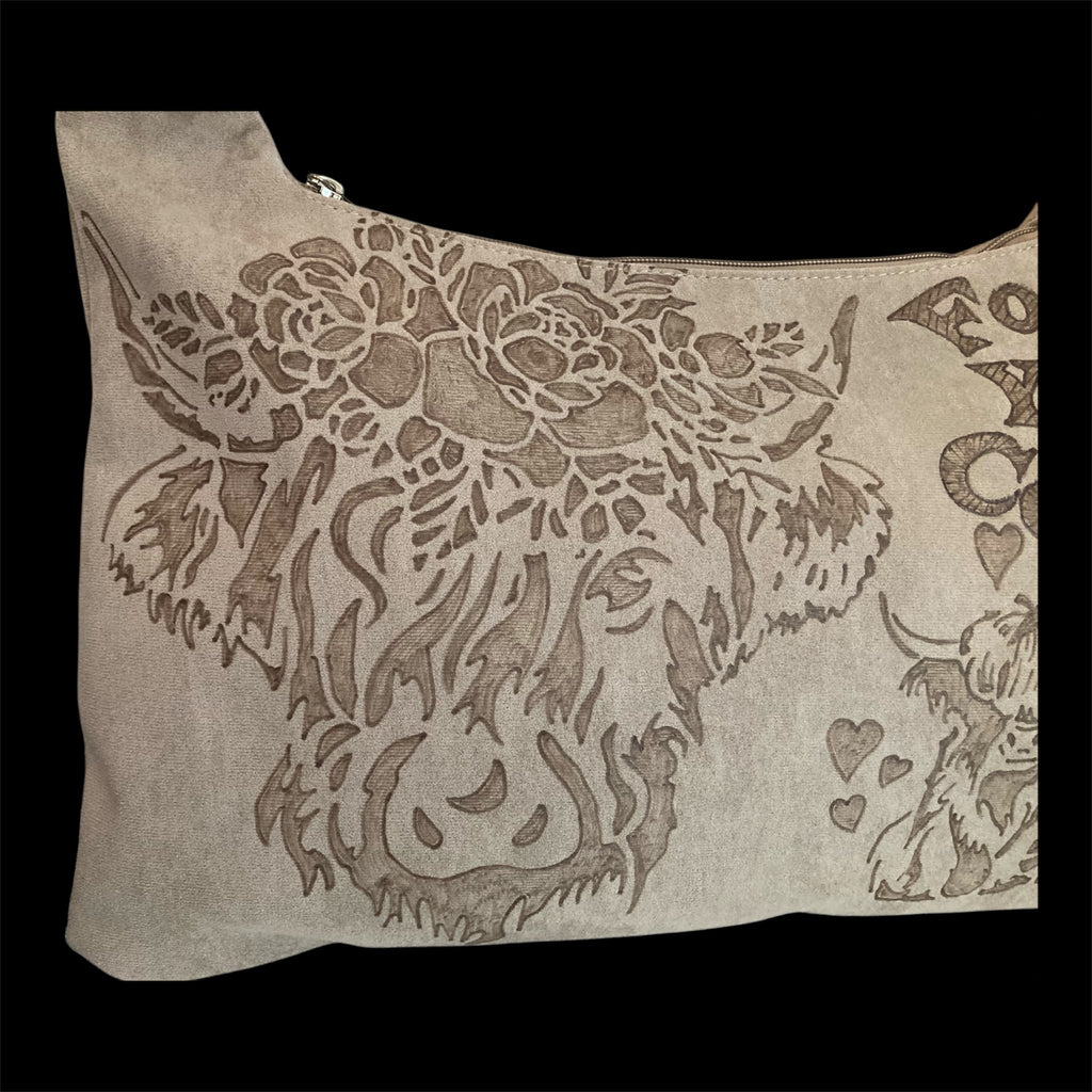 Highland Cows "Foo's Yer Coos" Design Large Hand burned bag (single-sided burn)
