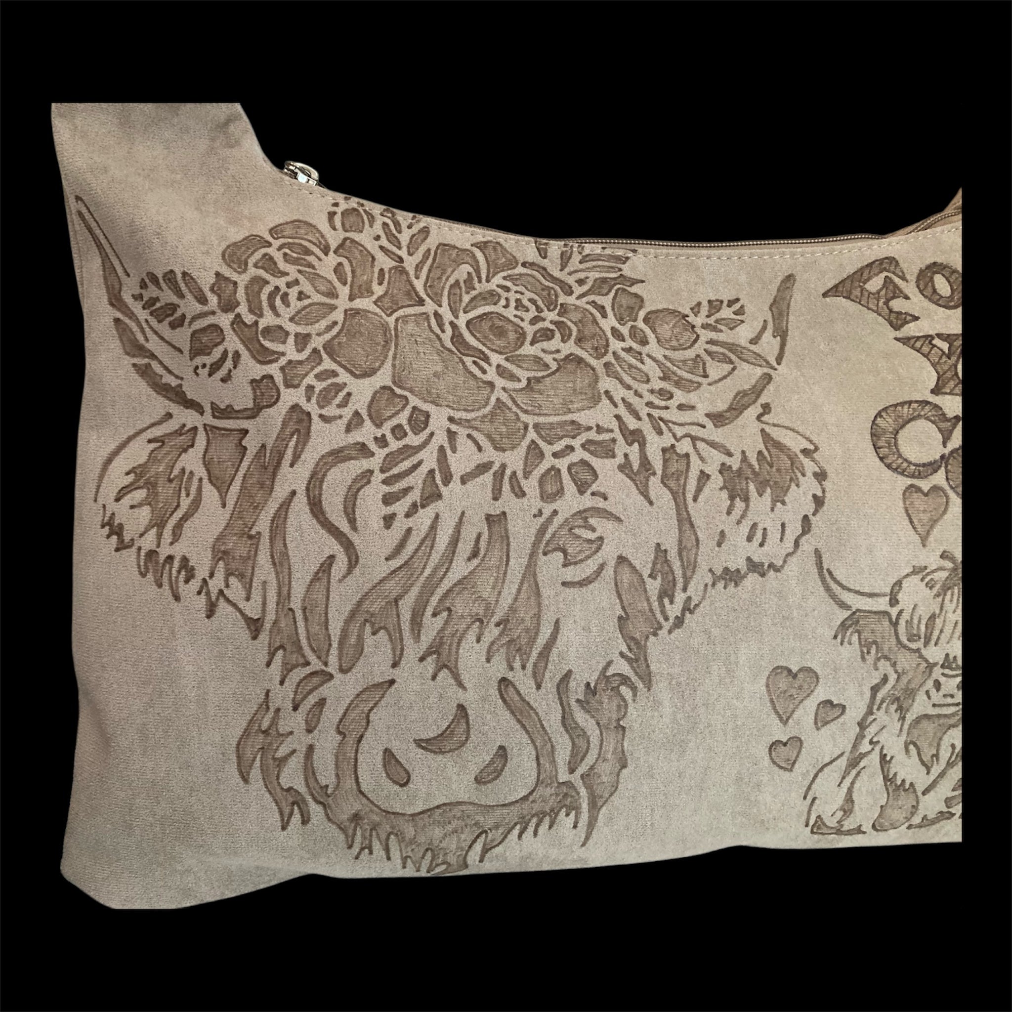 Highland Cows "Foo's Yer Coos" Design Large Hand burned bag (single-sided burn)