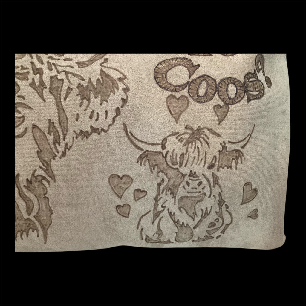 Highland Cows "Foo's Yer Coos" Design Large Hand burned bag (single-sided burn)