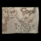 Highland Cows "Foo's Yer Coos" Design Large Hand burned bag (single-sided burn)