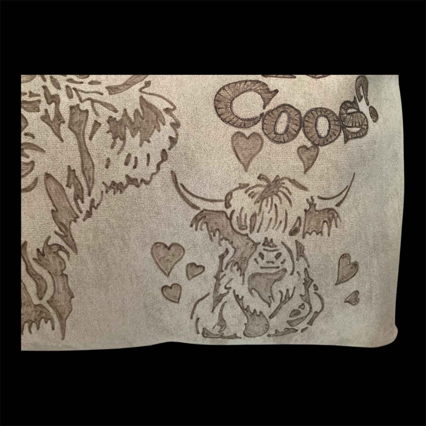 Highland Cows Hand Burned Bag - Stylish and Functional Vegan Suede Tote
