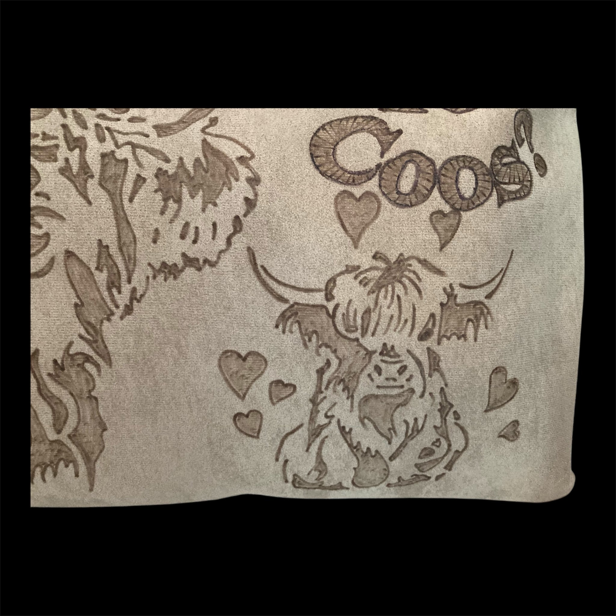 Highland Cows "Foo's Yer Coos" Design Large Hand burned bag (single-sided burn)