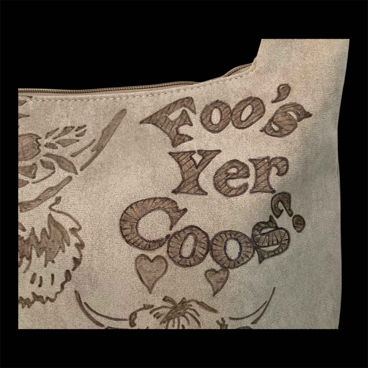 Highland Cows Hand Burned Bag - Stylish and Functional Vegan Suede Tote