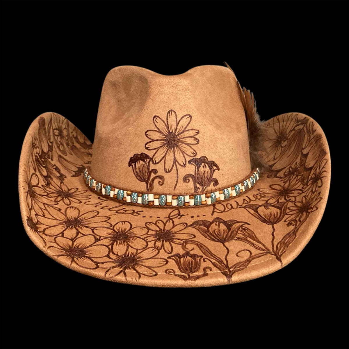 Elevate Your Style with the Deluxe Suedette Cowboy Hat: Tulips Or Daisies