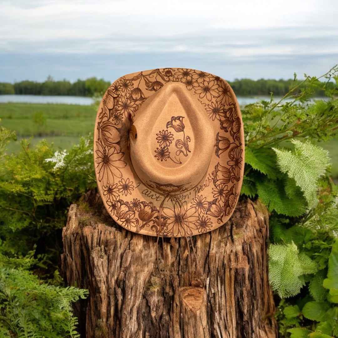 Elevate Your Style with the Deluxe Suedette Cowboy Hat: Tulips Or Daisies