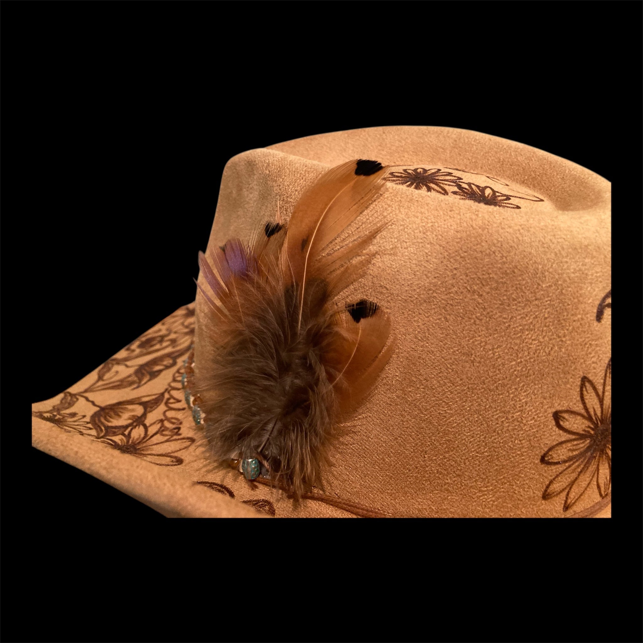 OOAK Custom Cowboy Hat "Tulips Or Daisies" 100% handburned Original Mackenzie Carpenter Fan hat