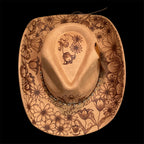 OOAK Custom Cowboy Hat "Tulips Or Daisies" 100% handburned Original Mackenzie Carpenter Fan hat