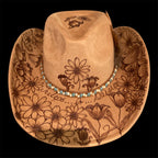 OOAK Custom Cowboy Hat "Tulips Or Daisies" 100% handburned Original Mackenzie Carpenter Fan hat