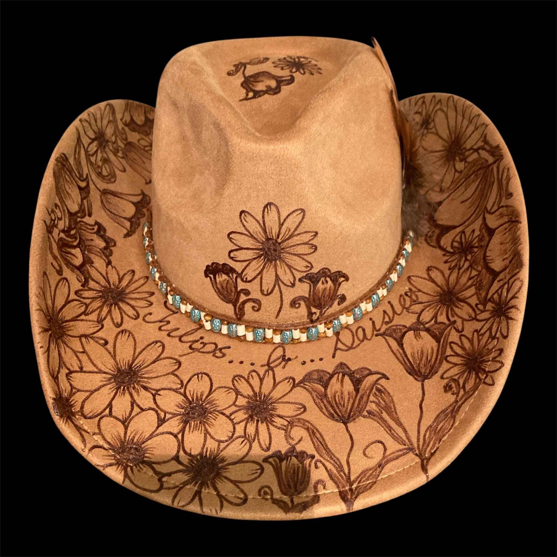 Elevate Your Style with the Deluxe Suedette Cowboy Hat: Tulips Or Daisies