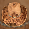 OOAK Custom Cowboy Hat "Tulips Or Daisies" 100% handburned Original Mackenzie Carpenter Fan hat