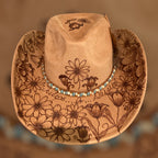 OOAK Custom Cowboy Hat "Tulips Or Daisies" 100% handburned Original Mackenzie Carpenter Fan hat